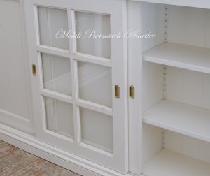 Credenza da soggiorno in legno con 3 ante scorrevoli a vetro finitura bianco